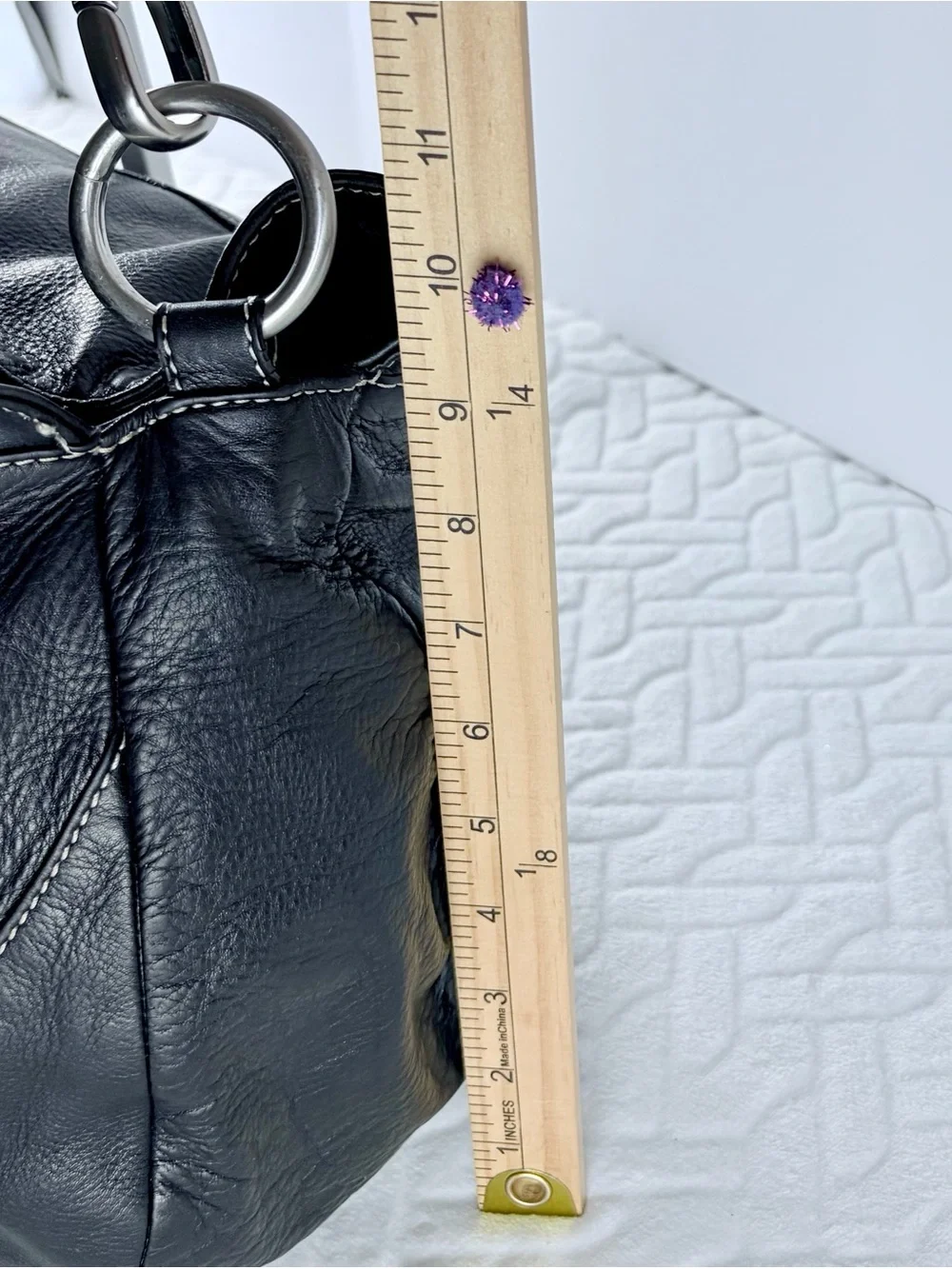 Vintage 90s Y2K Marco Avane Black Pebbled Leather Hobo Bag w Contrast Stitching